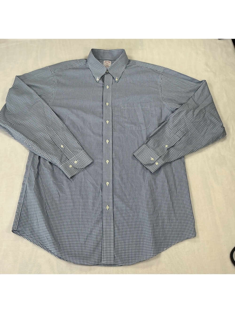 Brooks Brothers Blue and White Checkered Button-Down Shirt Size 16.5 6/7